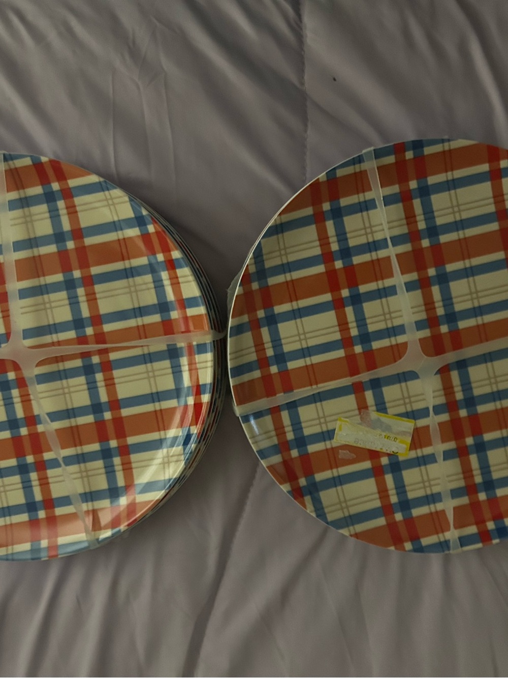 Plaid Ceramic Dinner Plates - Red, Blue & Cream 2 packs of 6 plates